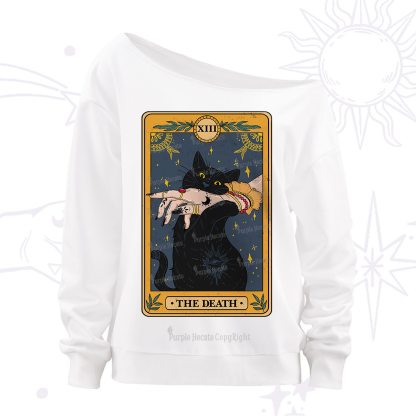 Purplehecate The Death Card Tarot Cat Off The Shoulder Sweatshirt