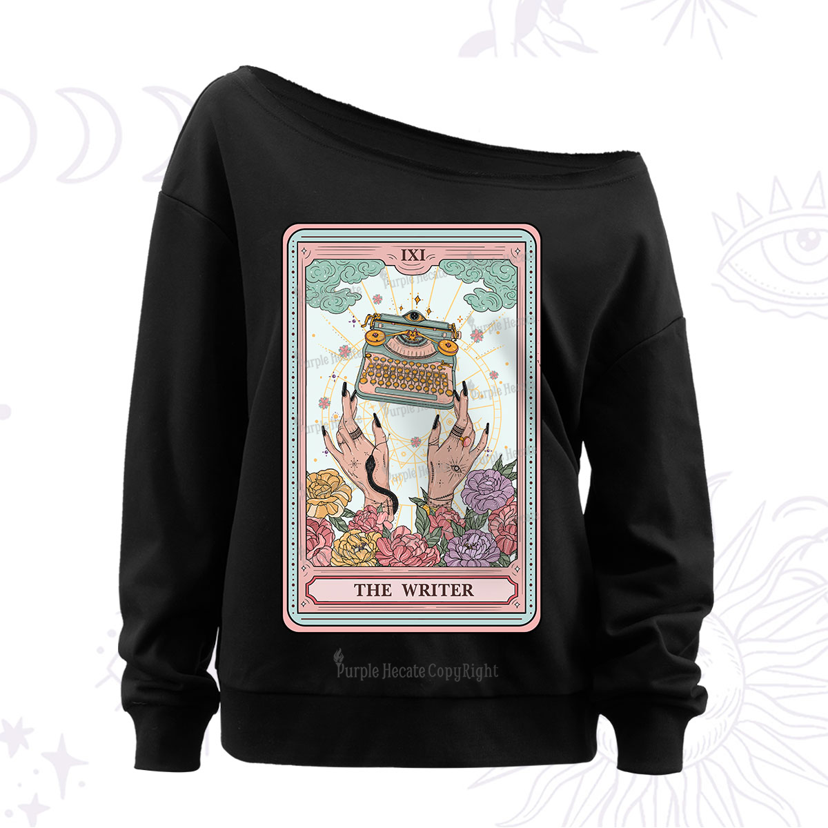 Purplehecate The Writer Tarot Card Off The Shoulder Sweatshirt