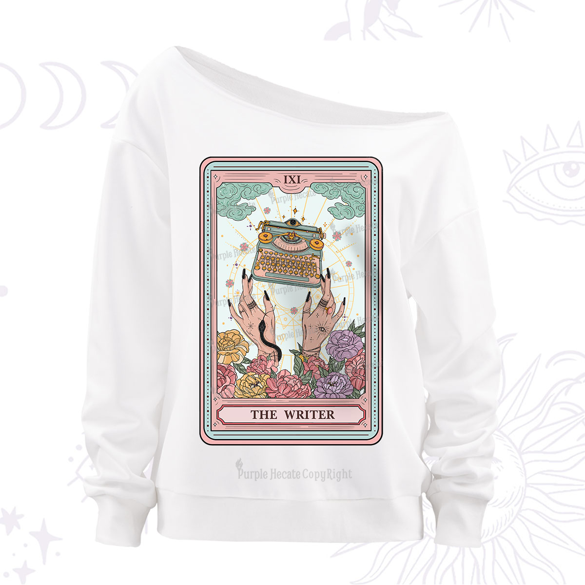 Purplehecate The Writer Tarot Card Off The Shoulder Sweatshirt