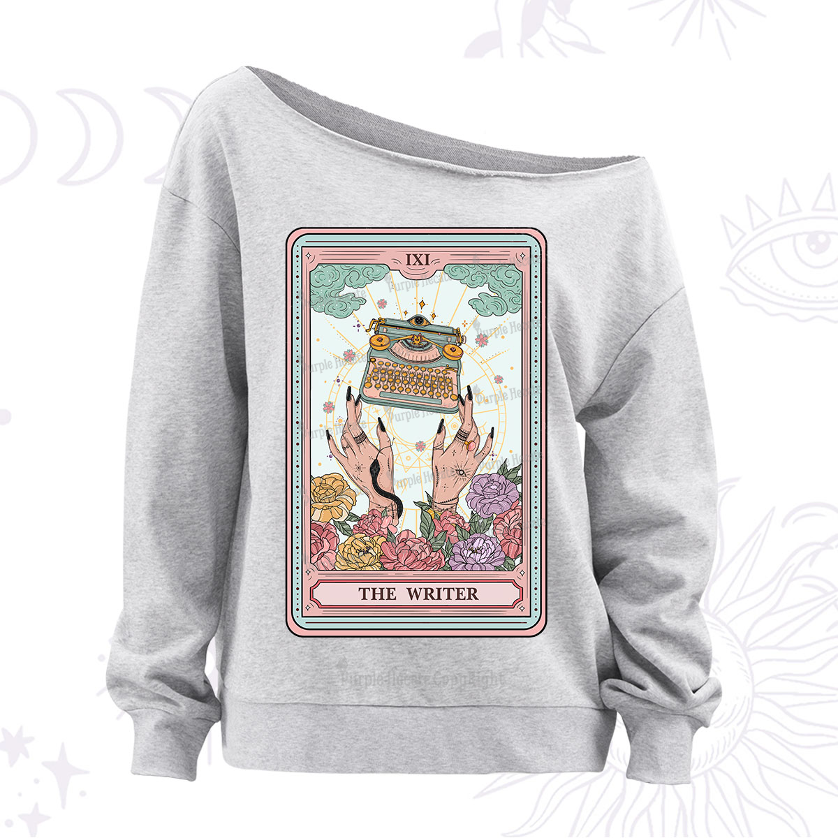 Purplehecate The Writer Tarot Card Off The Shoulder Sweatshirt