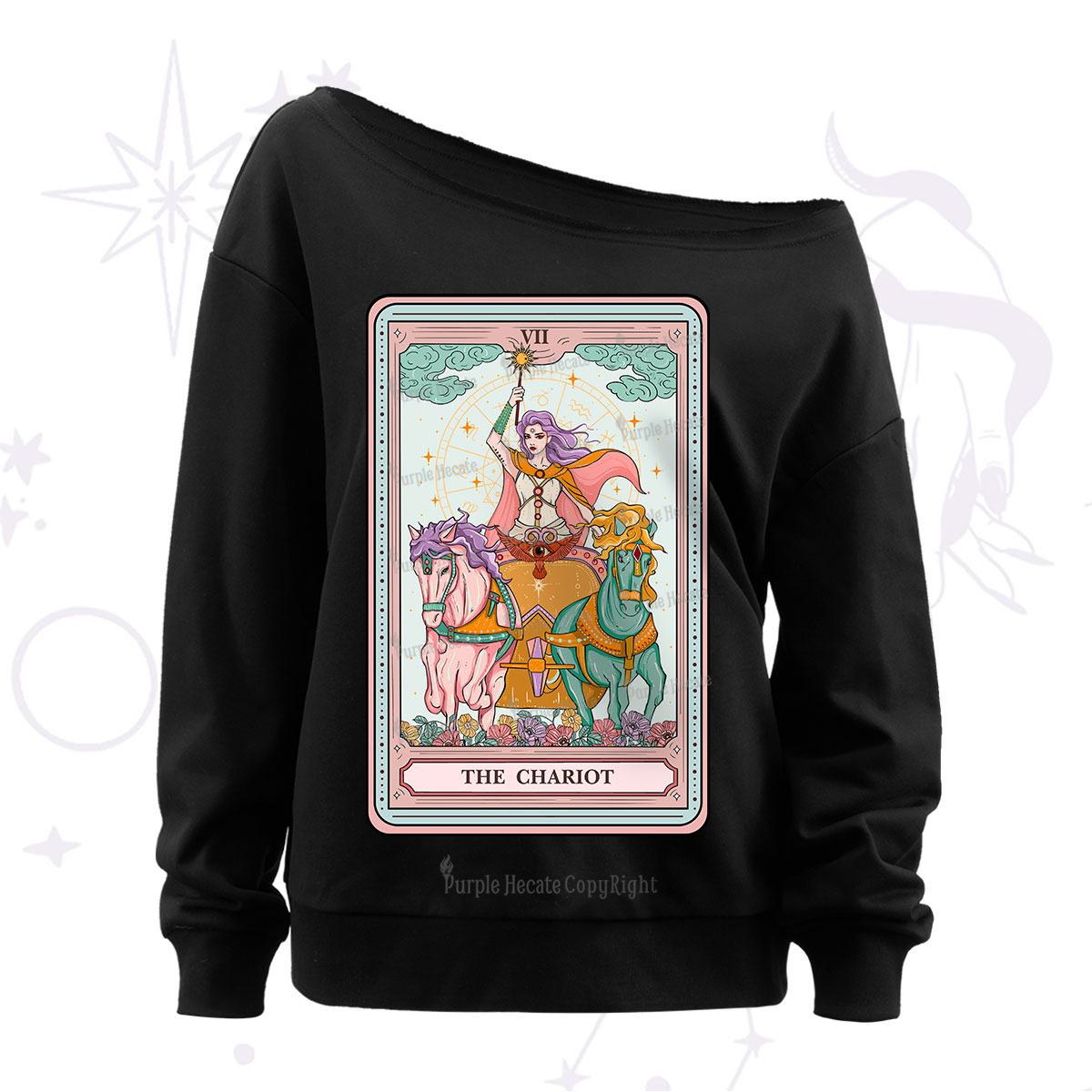 Purplehecate The Chariot Tarot Off The Shoulder Sweatshirt