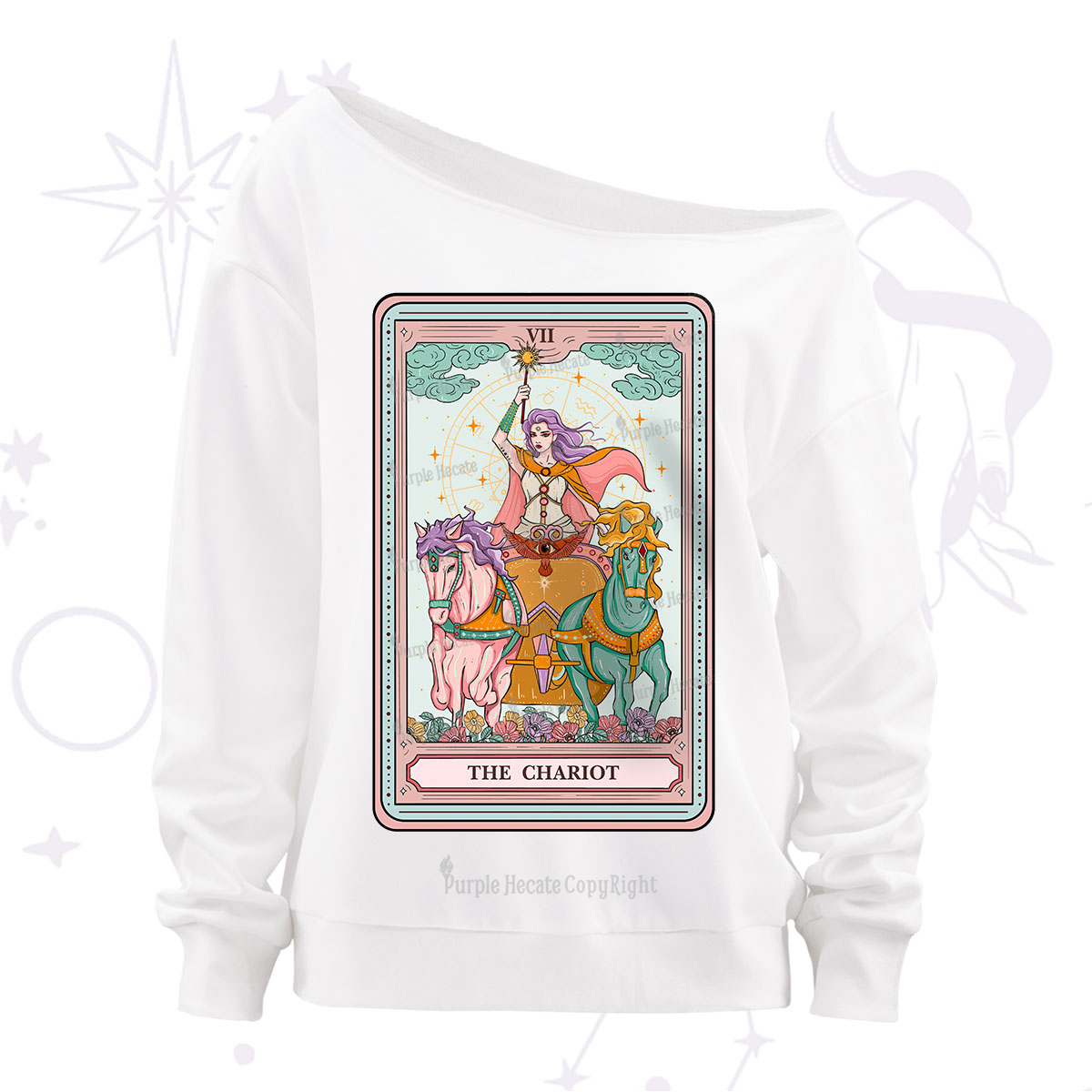 Purplehecate The Chariot Tarot Off The Shoulder Sweatshirt