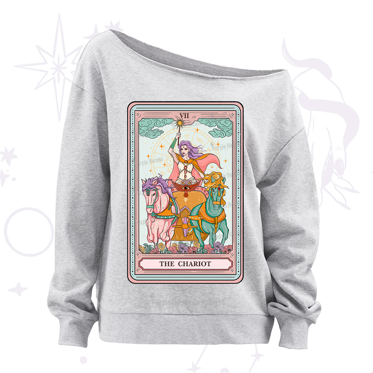 Purplehecate The Chariot Tarot Off The Shoulder Sweatshirt