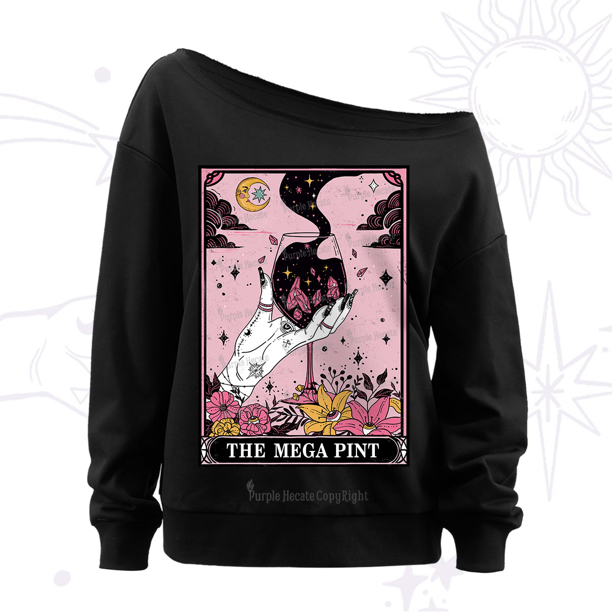 Purplehecate The Mega Pint Tarot Card Off The Shoulder Sweatshirt