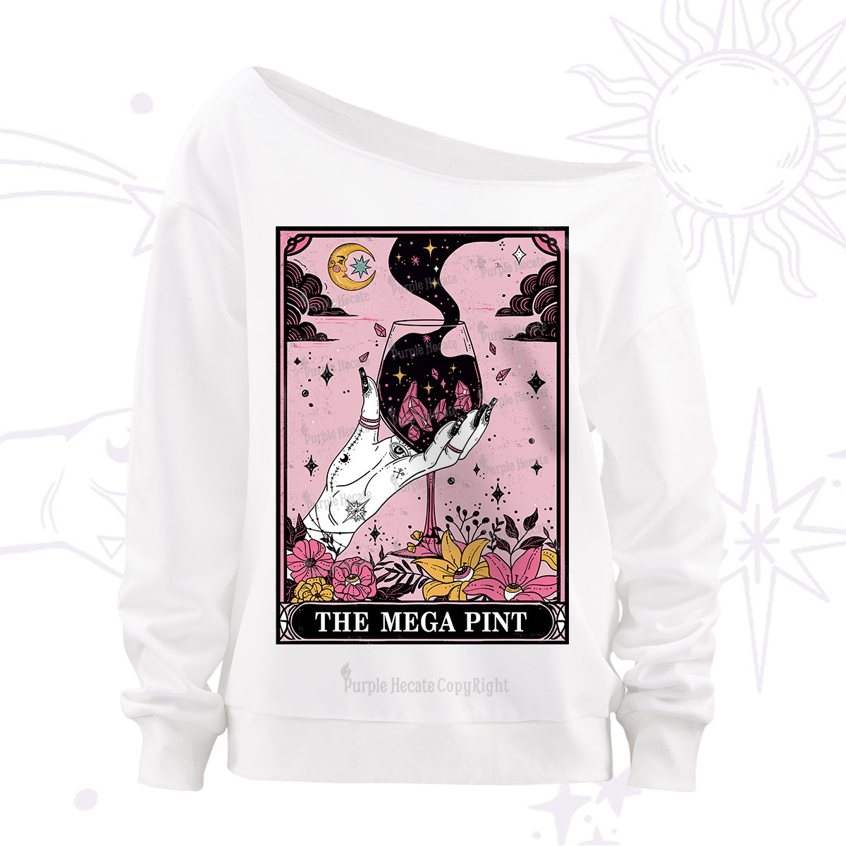 Purplehecate The Mega Pint Tarot Card Off The Shoulder Sweatshirt