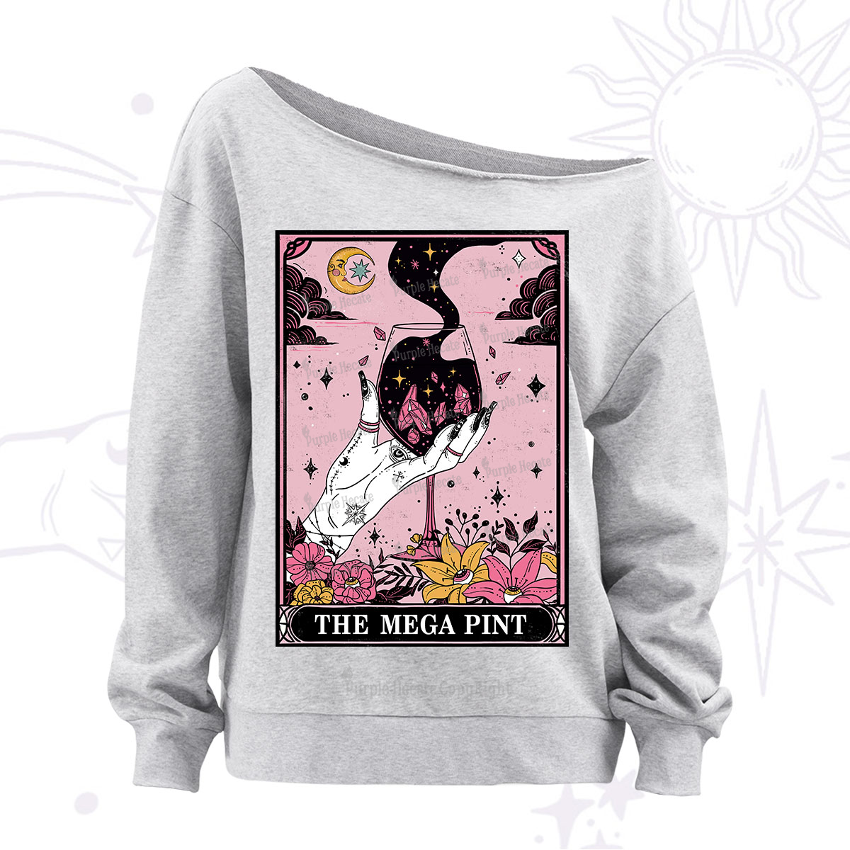 Purplehecate The Mega Pint Tarot Card Off The Shoulder Sweatshirt