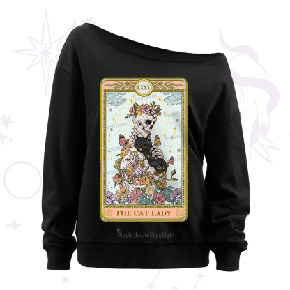 Purplehecate The Cat Lady Skeleton Tarot Off The Shoulder Sweatshirt