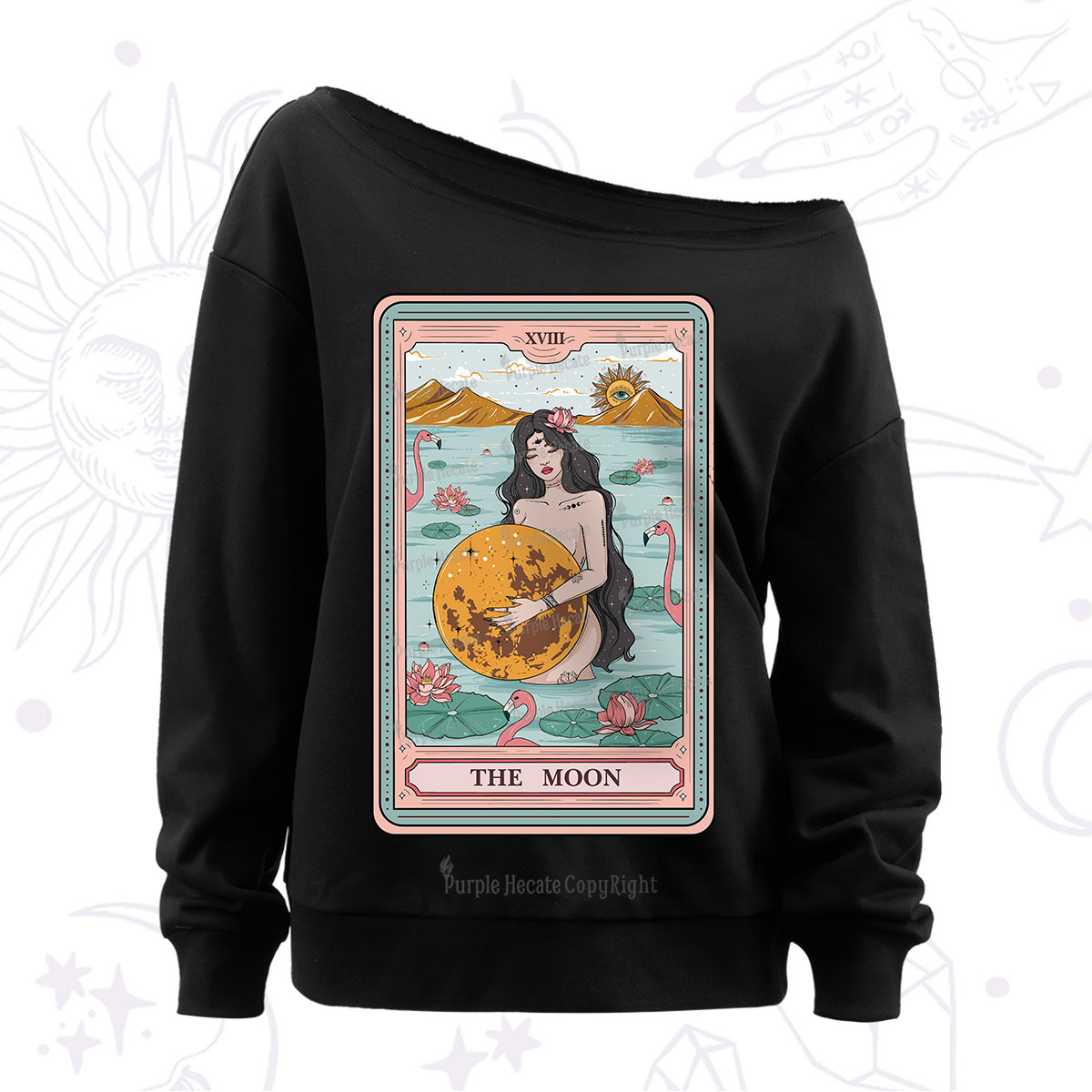 Purplehecate The Moon Goddess Tarot Off The Shoulder Sweatshirt