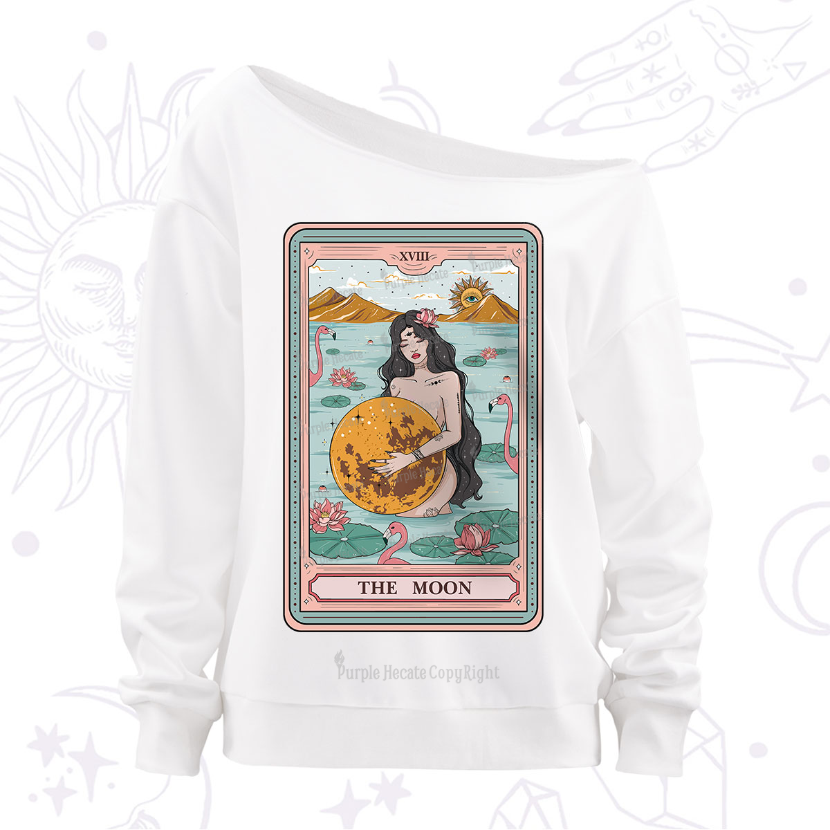 Purplehecate The Moon Goddess Tarot Off The Shoulder Sweatshirt