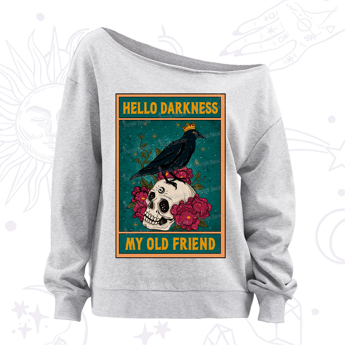 Purplehecate Hello Darkness My Old Friend Oracle Card Off The Shoulder Sweatshirt
