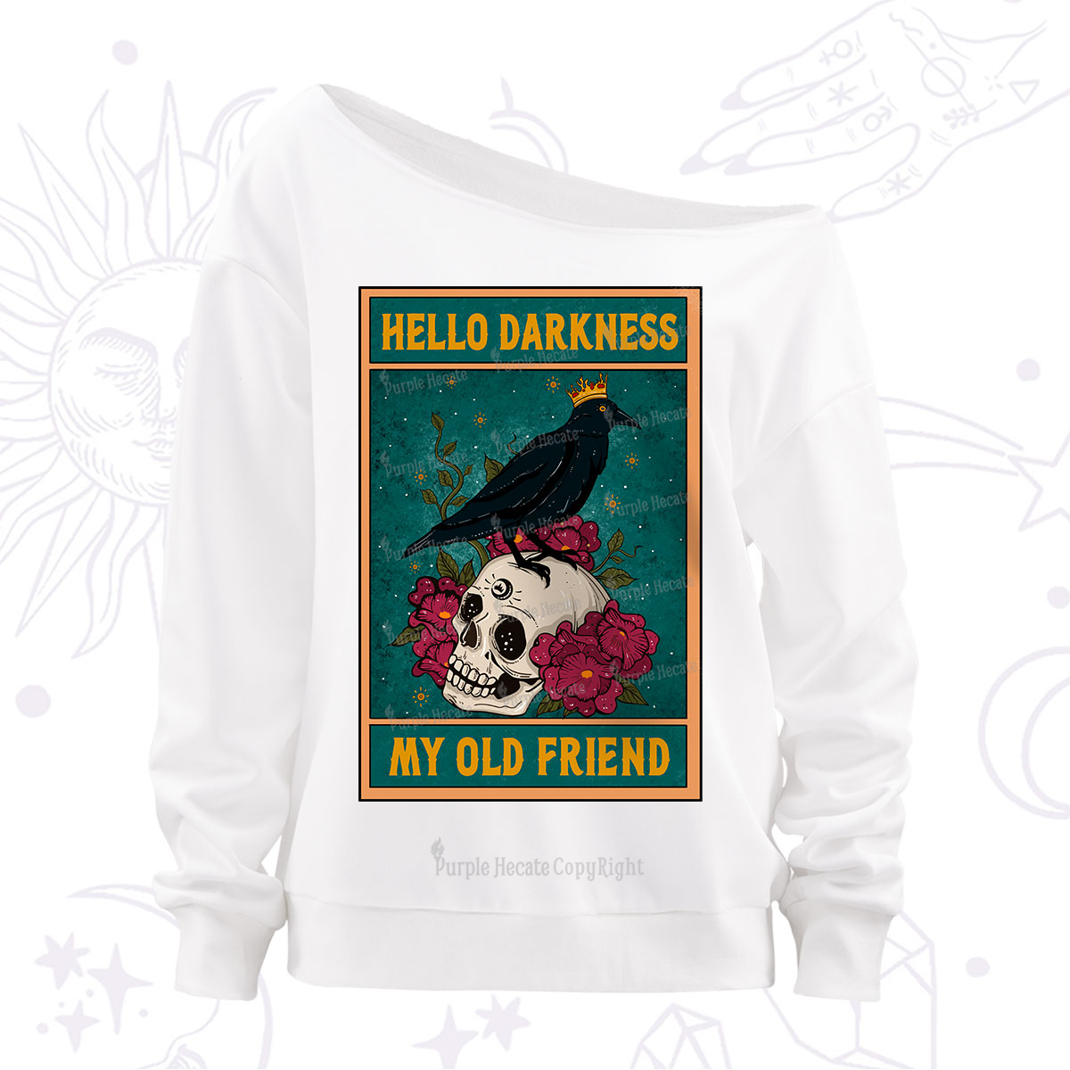 Purplehecate Hello Darkness My Old Friend Oracle Card Off The Shoulder Sweatshirt