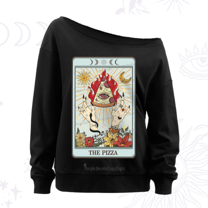 Purplehecate The Pizze Food Tarot Card Off The Shoulder Sweatshirt