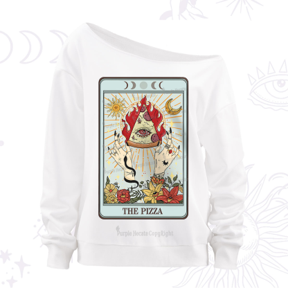 Purplehecate The Pizze Food Tarot Card Off The Shoulder Sweatshirt