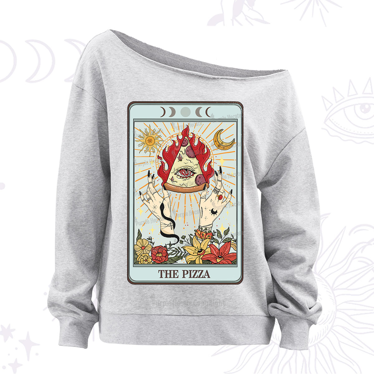 Purplehecate The Pizze Food Tarot Card Off The Shoulder Sweatshirt