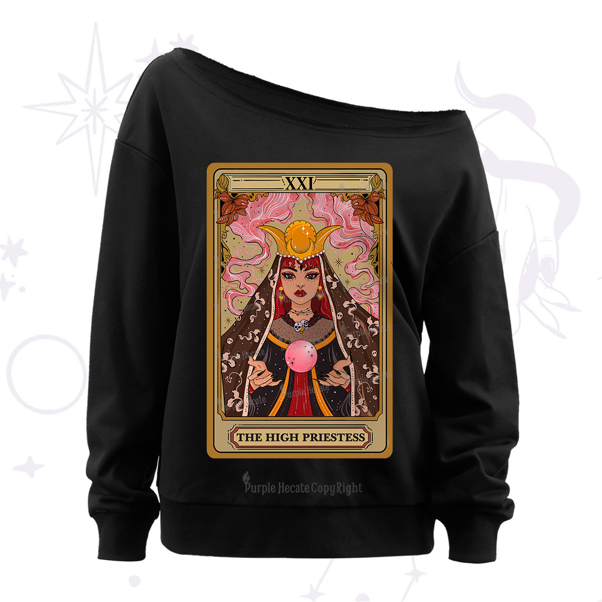 Purplehecate The High Priestess Prophecy Tarot Off The Shoulder Sweatshirt