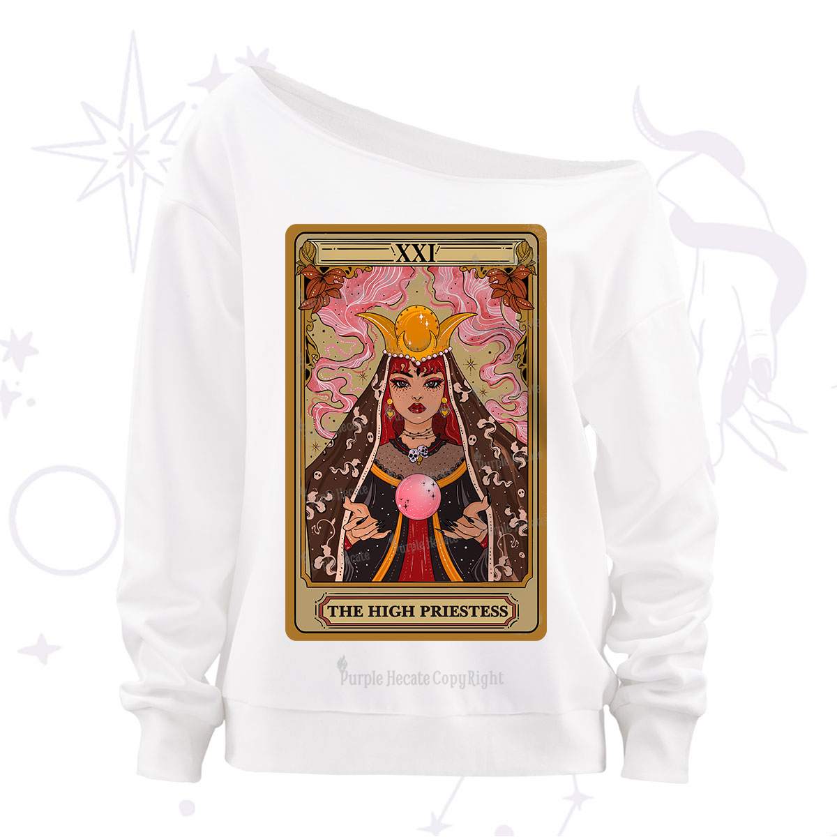 Purplehecate The High Priestess Prophecy Tarot Off The Shoulder Sweatshirt