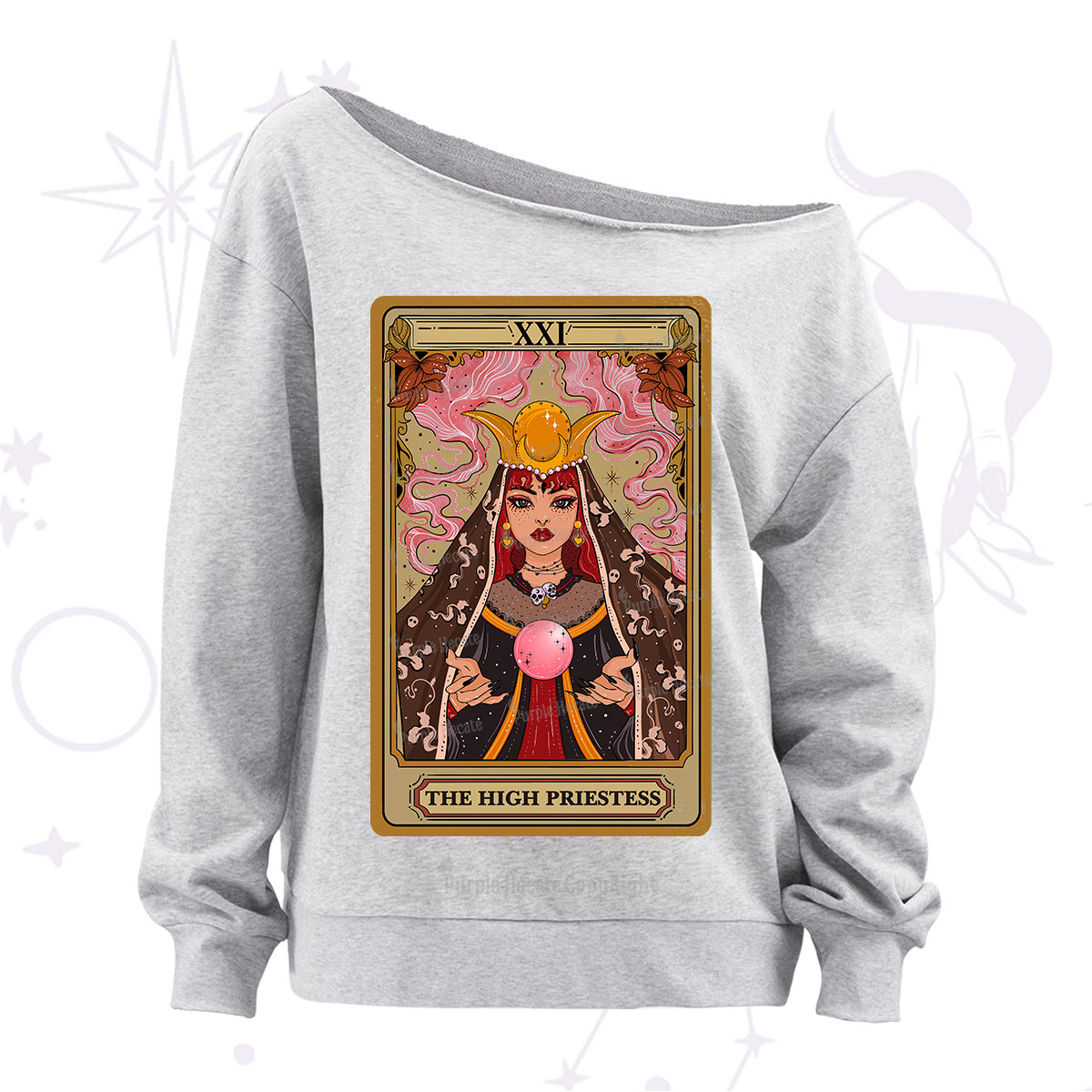 Purplehecate The High Priestess Prophecy Tarot Off The Shoulder Sweatshirt