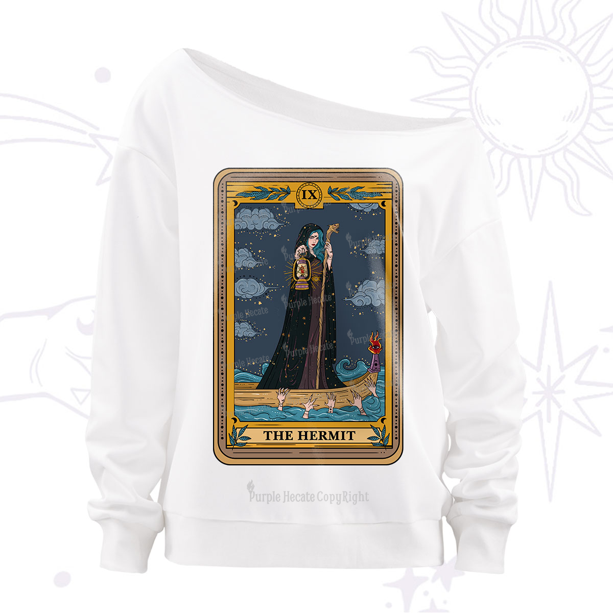 Purplehecate The Hermit Goddess Tarot Off The Shoulder Sweatshirt