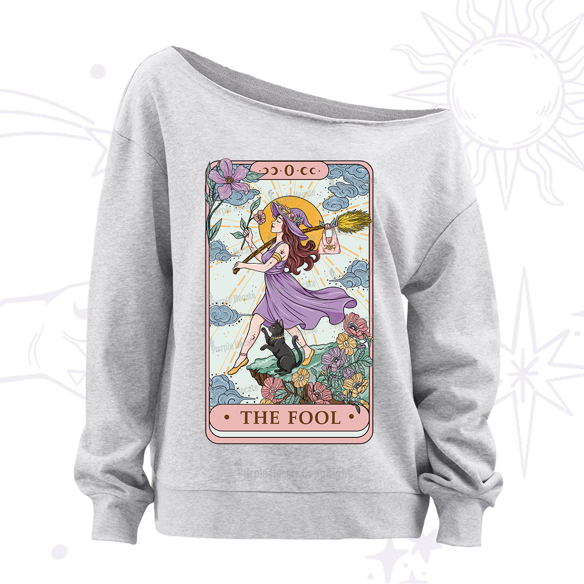 Purplehecate The Witchling Fool Tarot Off The Shoulder Sweatshirt
