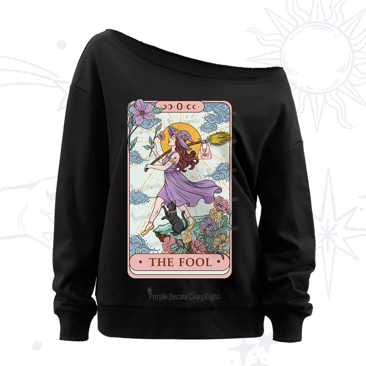 Purplehecate The Witchling Fool Tarot Off The Shoulder Sweatshirt