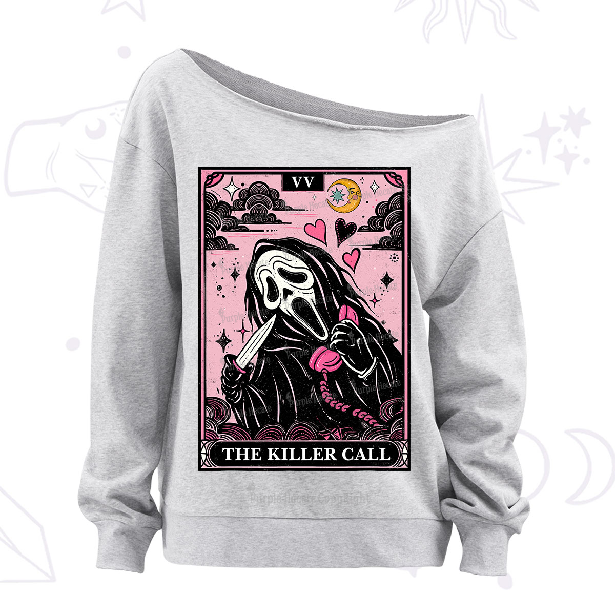 Purplehecate The Killer Call Tarot Off The Shoulder Sweatshirt