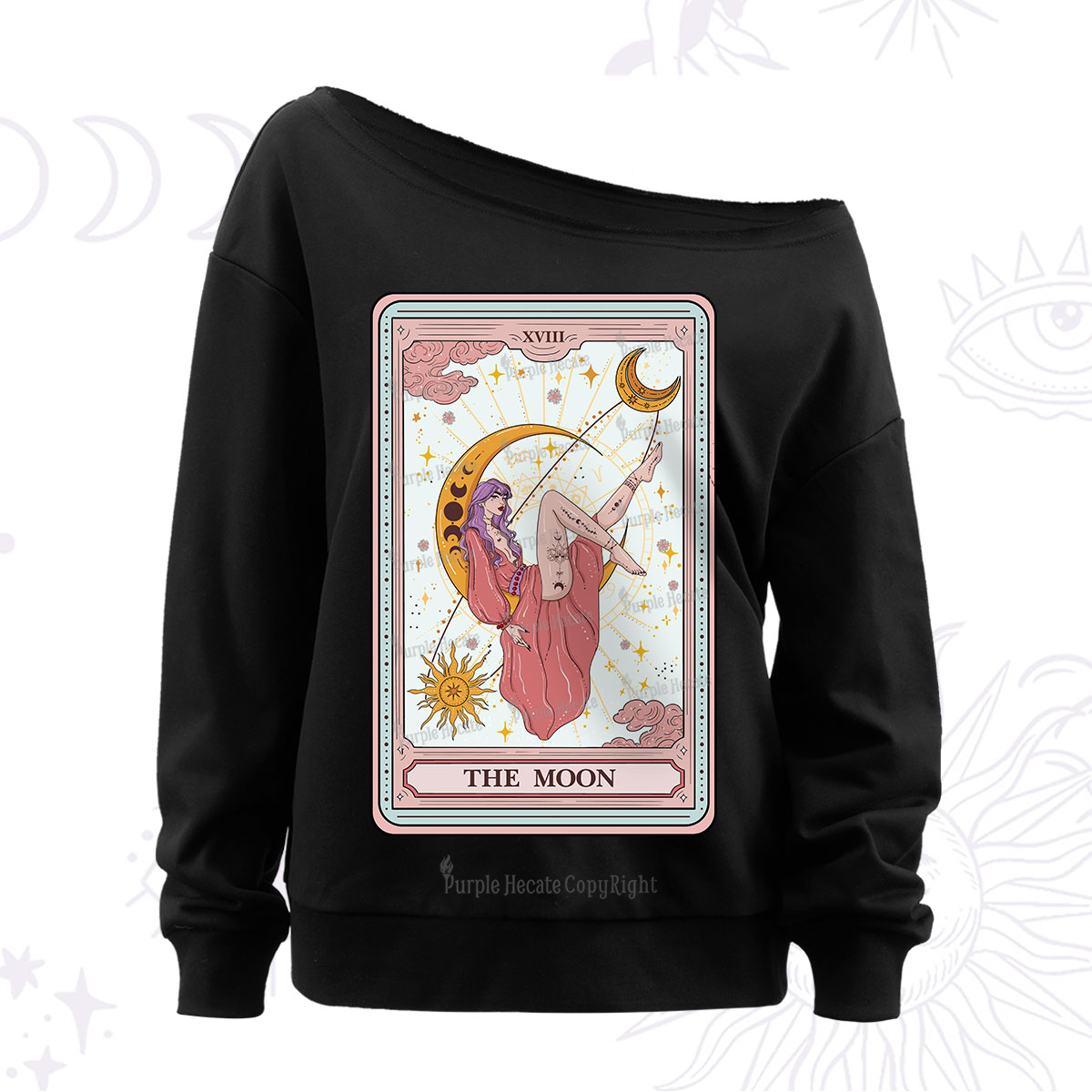 Purplehecate The Moon Tarot Off The Shoulder Sweatshirt