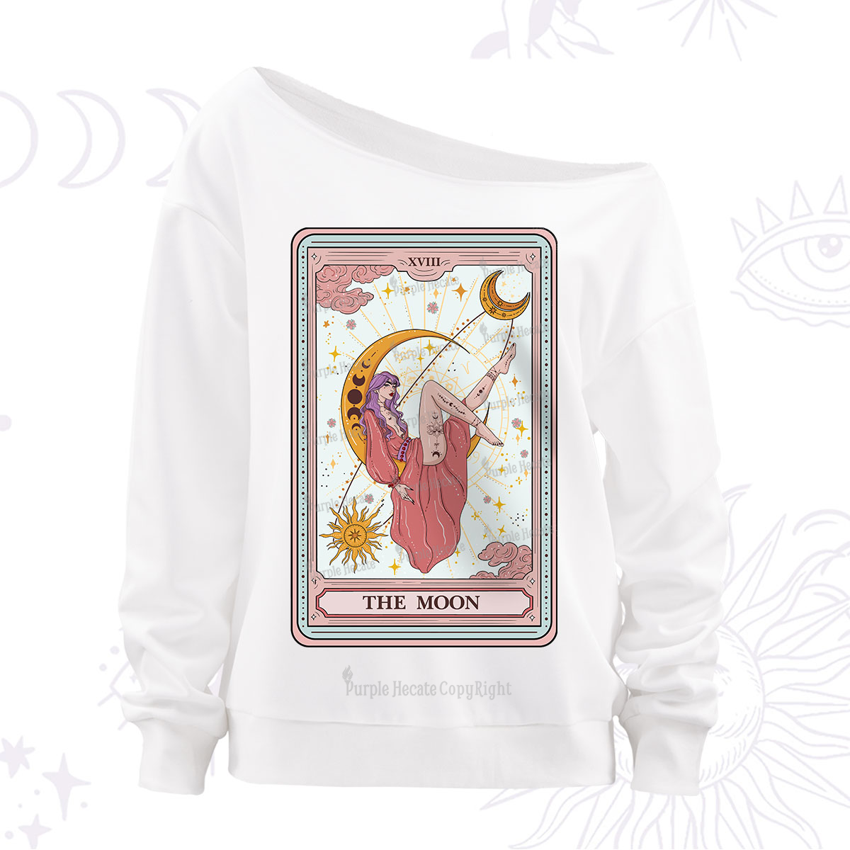 Purplehecate The Moon Tarot Off The Shoulder Sweatshirt
