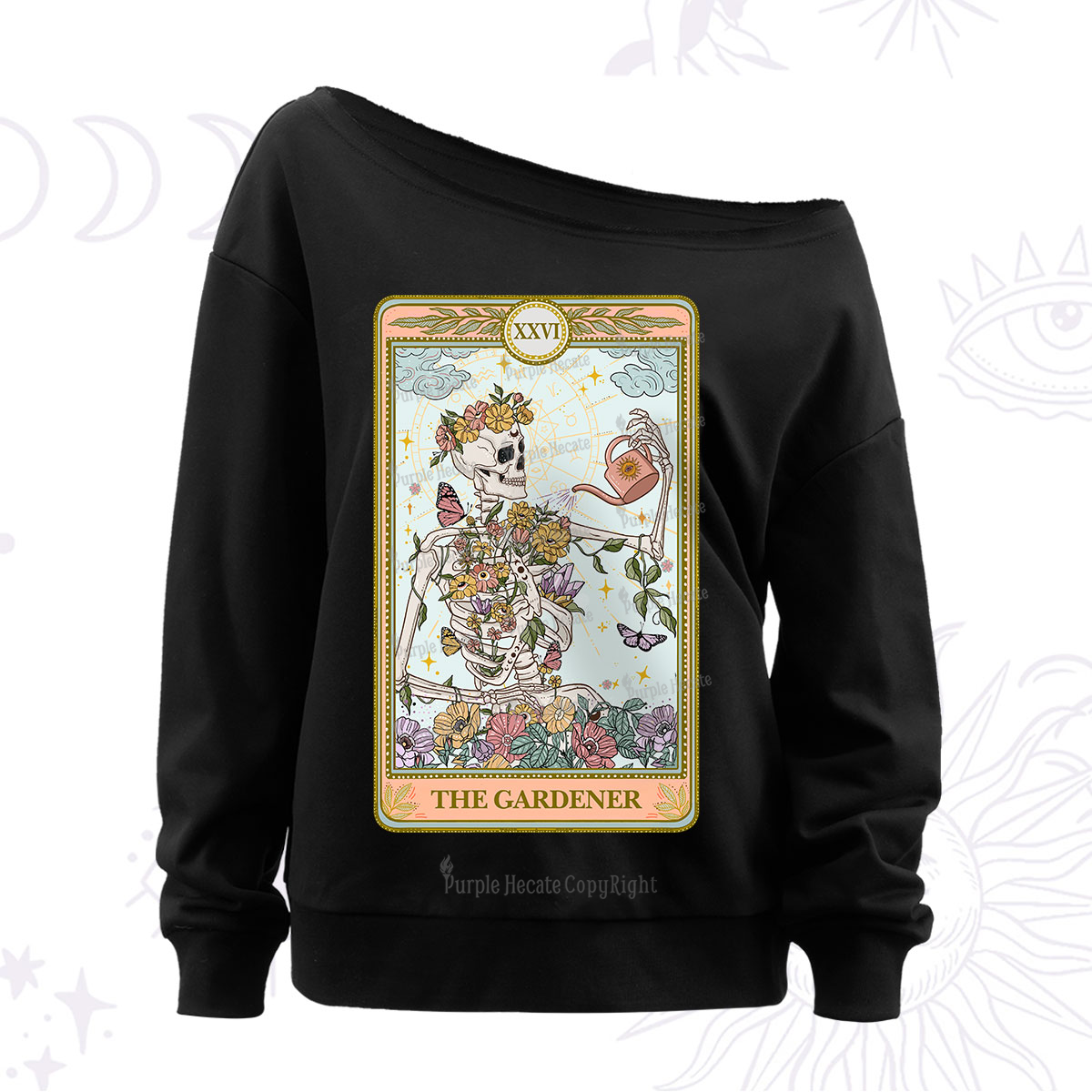 Purplehecate The Skeleton Gardener Tarot Off The Shoulder Sweatshirt