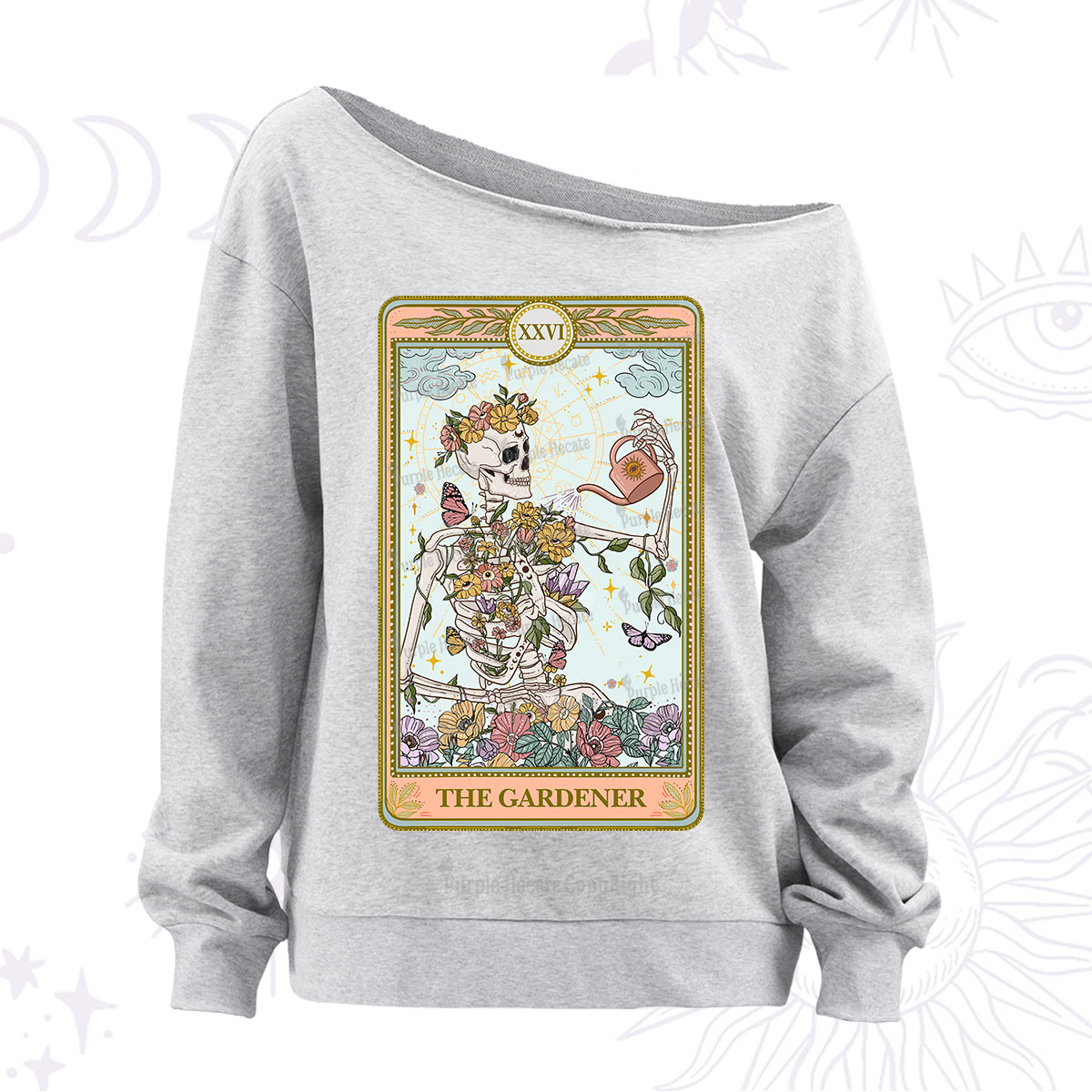 Purplehecate The Skeleton Gardener Tarot Off The Shoulder Sweatshirt