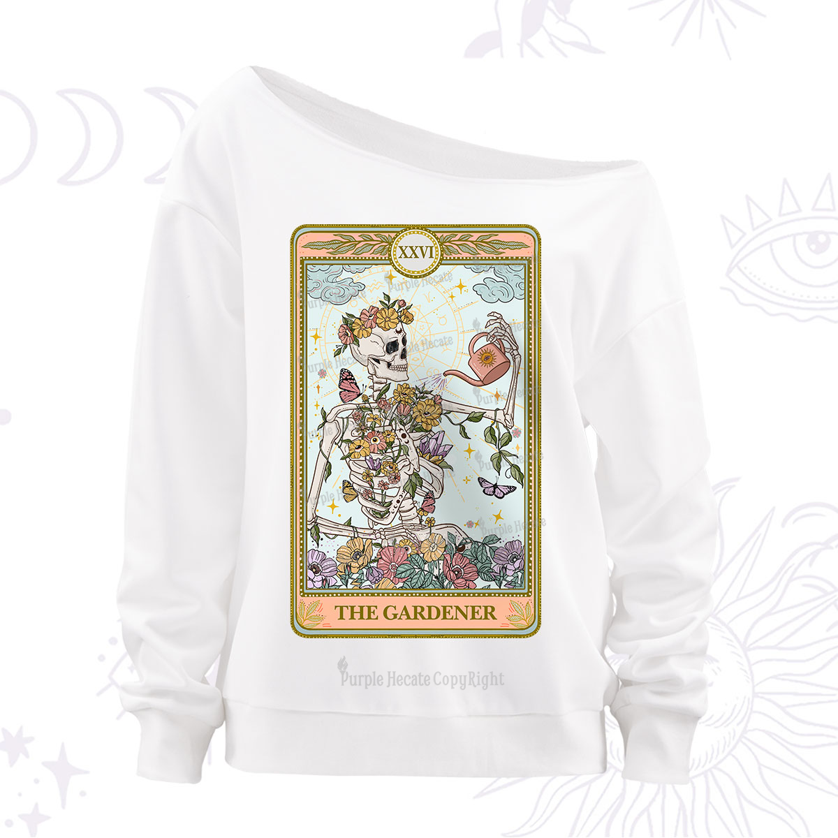 Purplehecate The Skeleton Gardener Tarot Off The Shoulder Sweatshirt