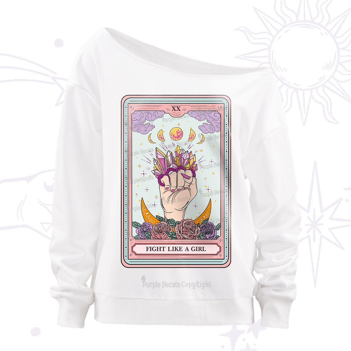 Purplehecate The Fight Like A Girl Tarot Off The Shoulder Sweatshirt