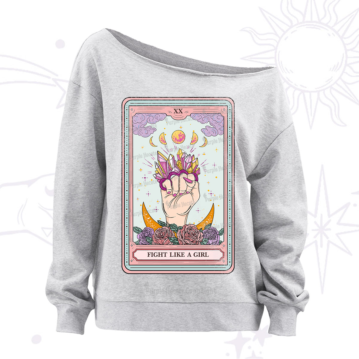 Purplehecate The Fight Like A Girl Tarot Off The Shoulder Sweatshirt