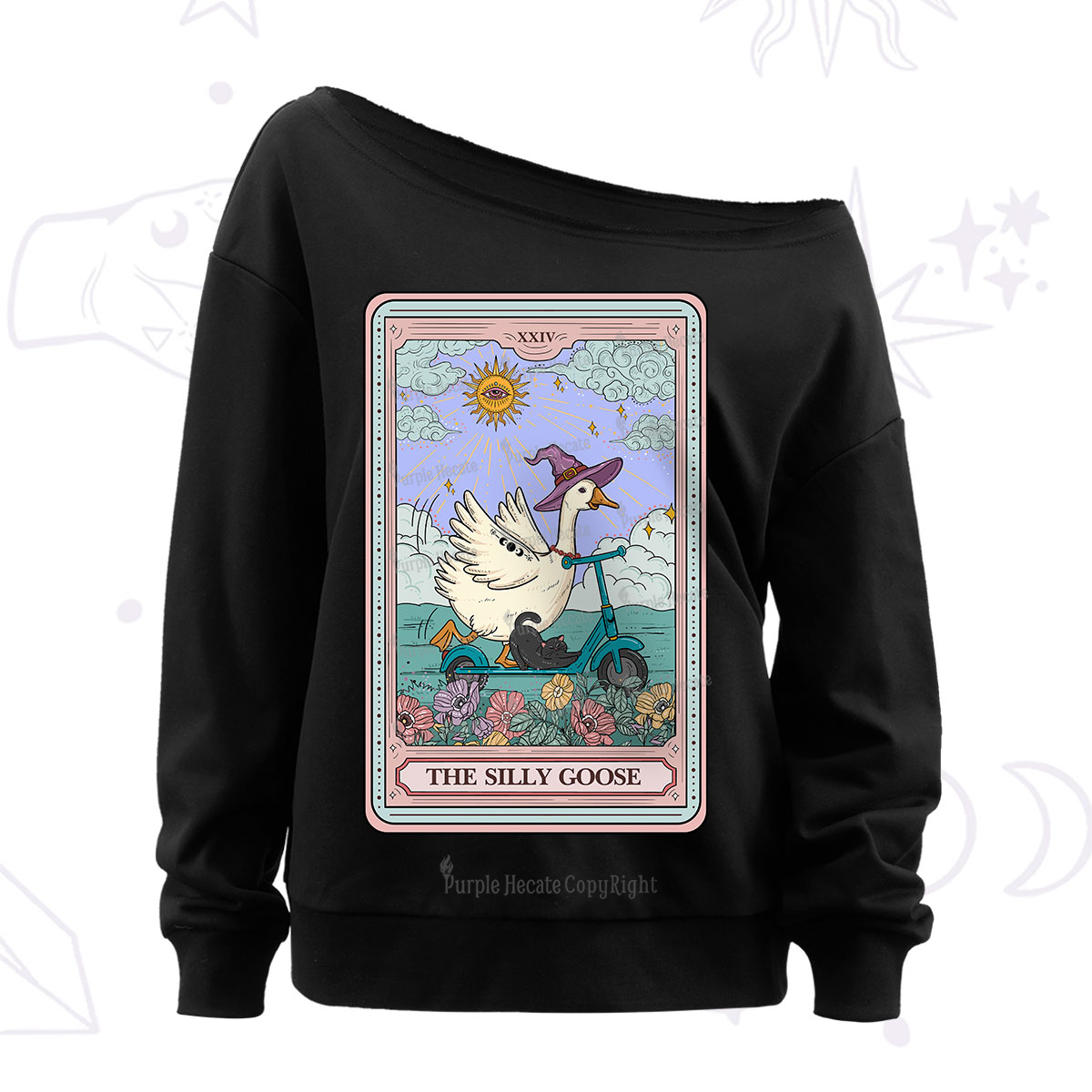 Purplehecate The Silly Goose Tarot Card Off The Shoulder Sweatshirt