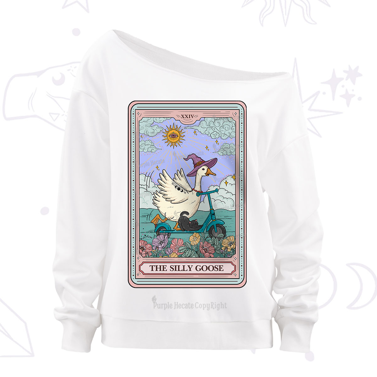 Purplehecate The Silly Goose Tarot Card Off The Shoulder Sweatshirt
