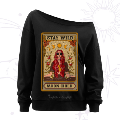 Purplehecate The Stay Wild Moon Child Oracle Card Off The Shoulder Sweatshirt