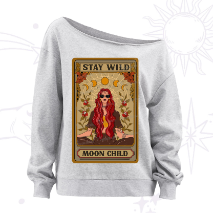 Purplehecate The Stay Wild Moon Child Oracle Card Off The Shoulder Sweatshirt