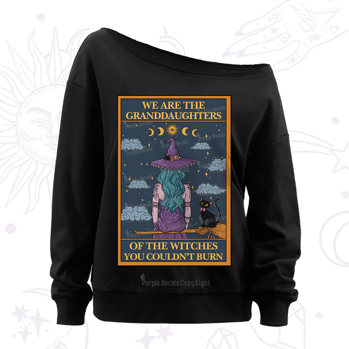 Purplehecate The Witches You Couldn't Burn Oracle Card Off The Shoulder Sweatshirt