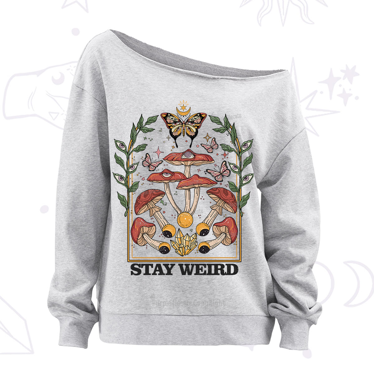 Purplehecate Stay Weird  Off The Shoulder Sweatshirt