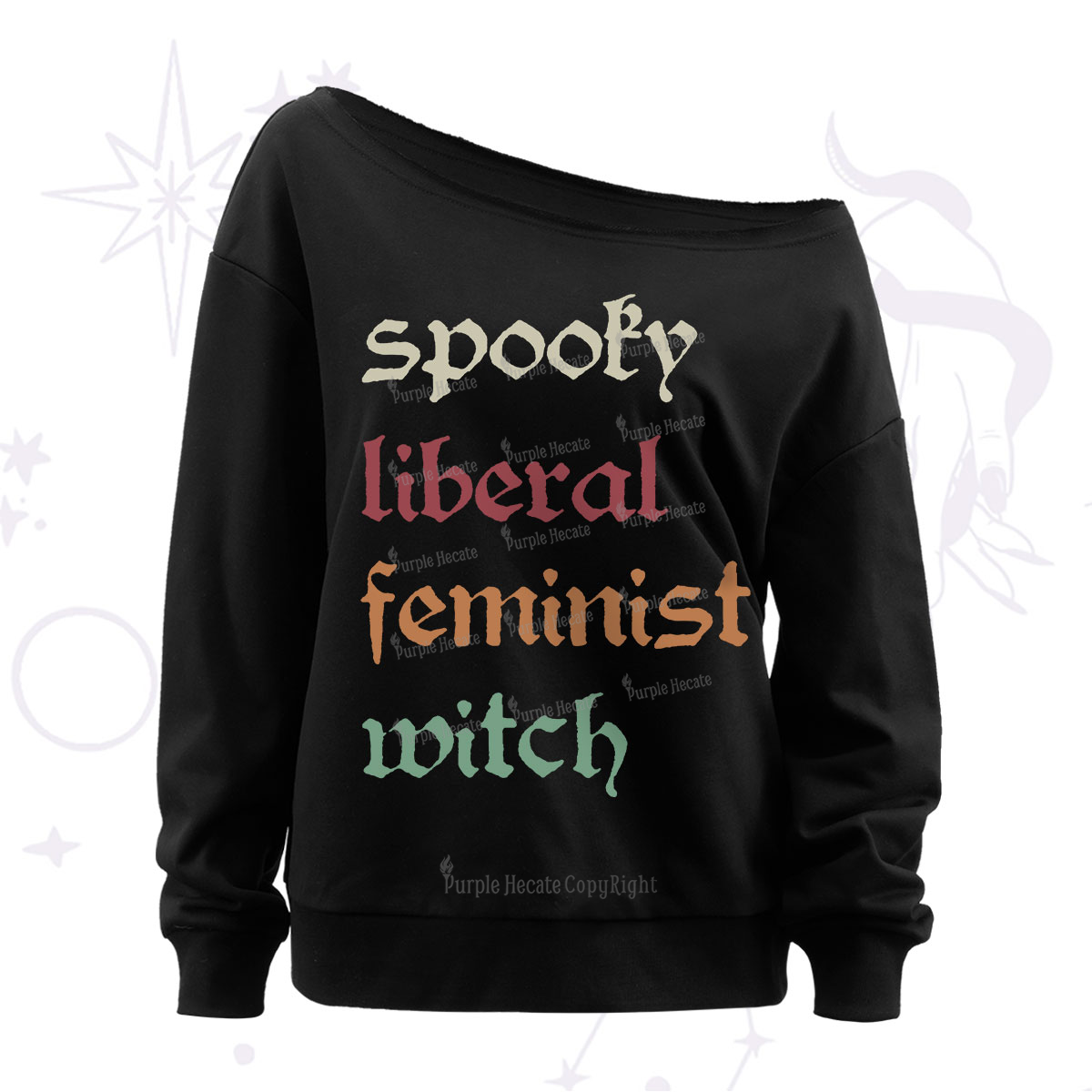 Purplehecate Spooky Liberal Feminist Witch Off The Shoulder Sweatshirt