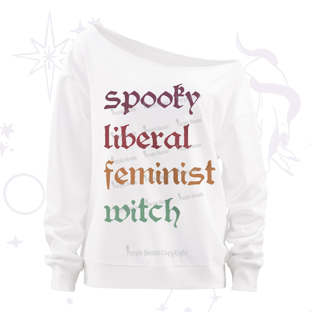 Purplehecate Spooky Liberal Feminist Witch Off The Shoulder Sweatshirt