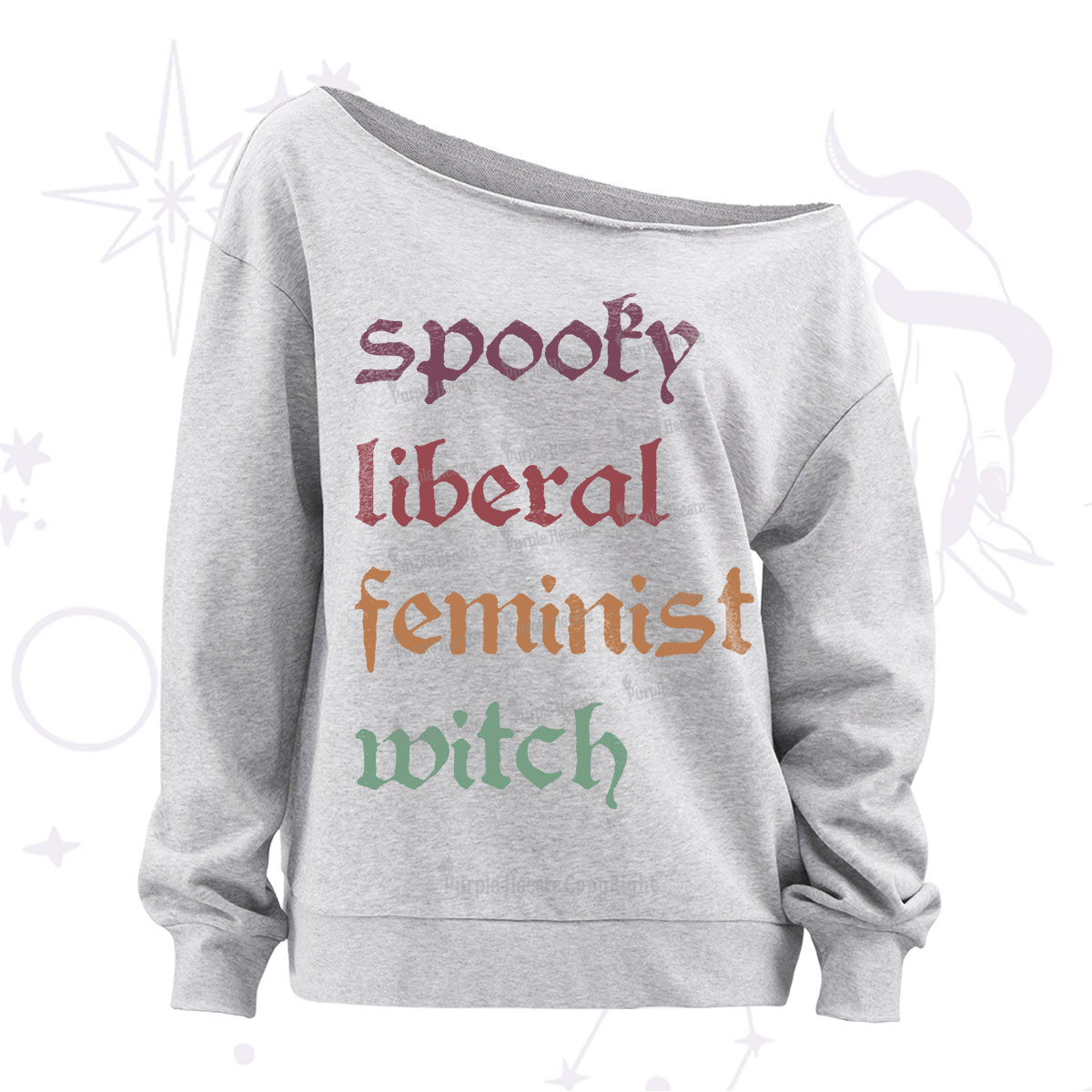Purplehecate Spooky Liberal Feminist Witch Off The Shoulder Sweatshirt