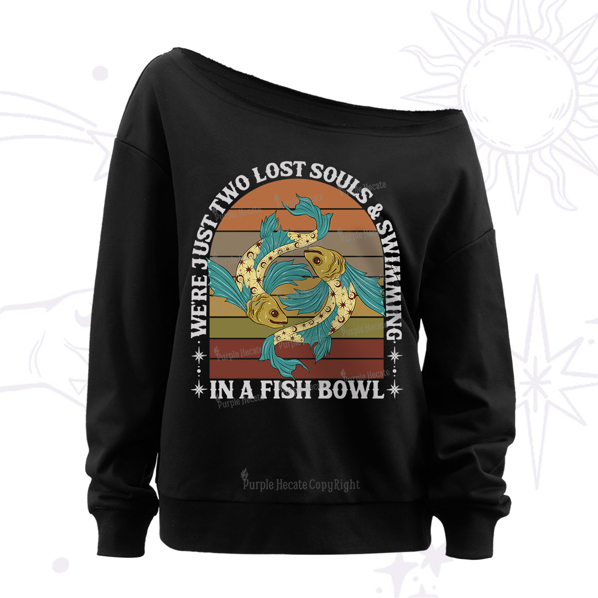 Purplehecate We're Just Two Lost Souls Swimming In A Fish Bowl Off The Shoulder Sweatshirt