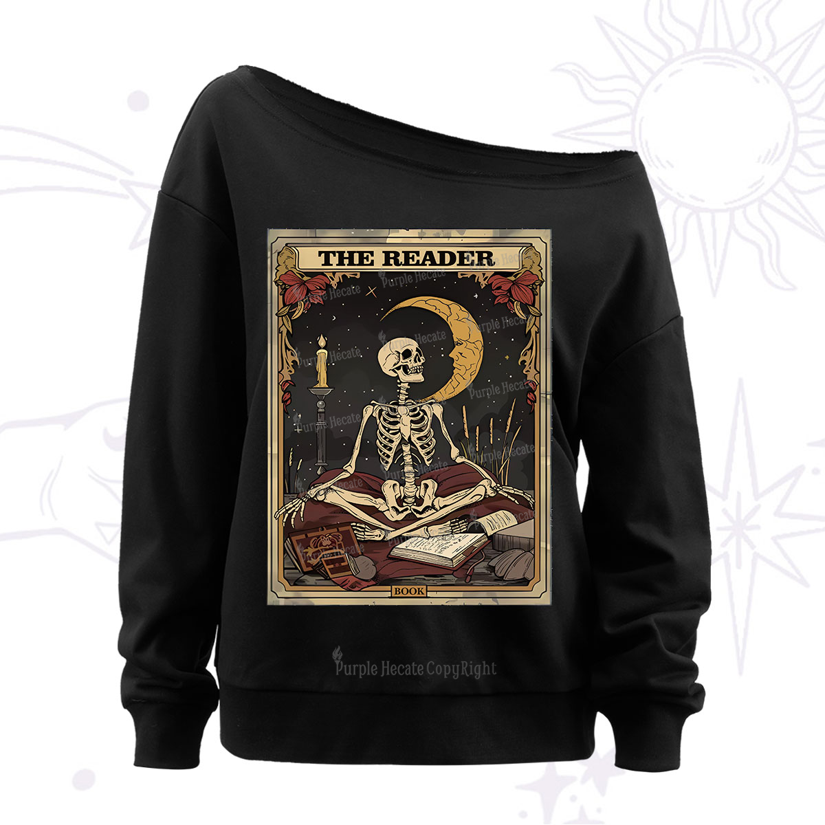 Purplehecate The Reader Tarot Card Off The Shoulder Sweatshirt
