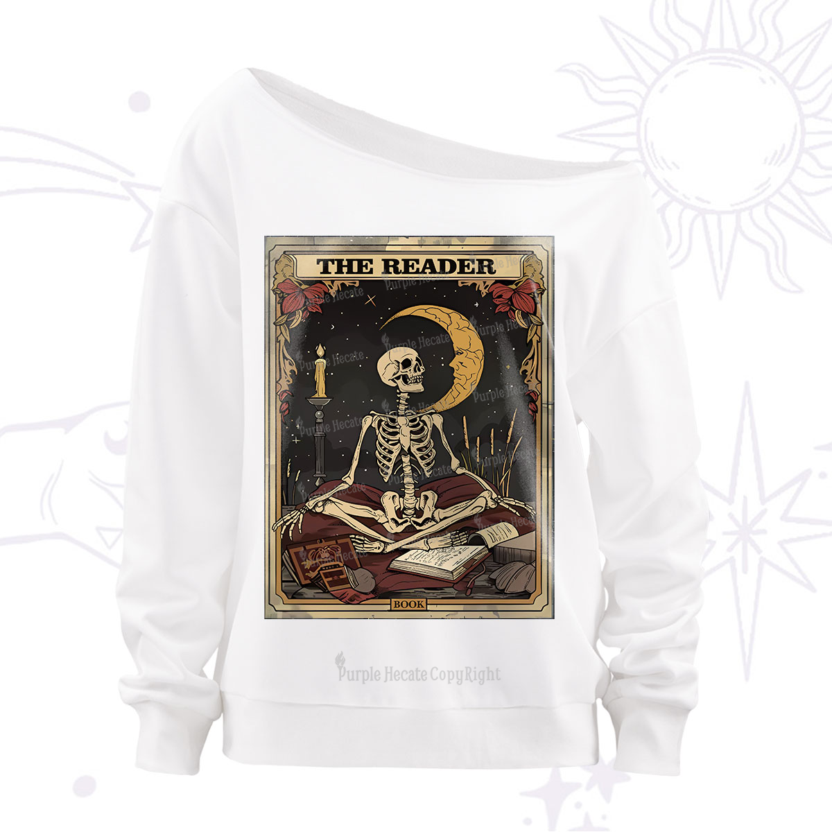 Purplehecate The Reader Tarot Card Off The Shoulder Sweatshirt