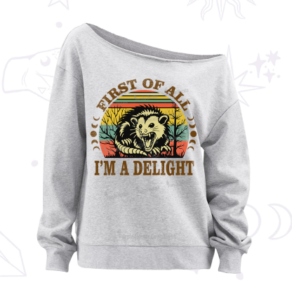 Purplehecate First Of All I'm A Delightful Opossum Off The Shoulder Sweatshirt
