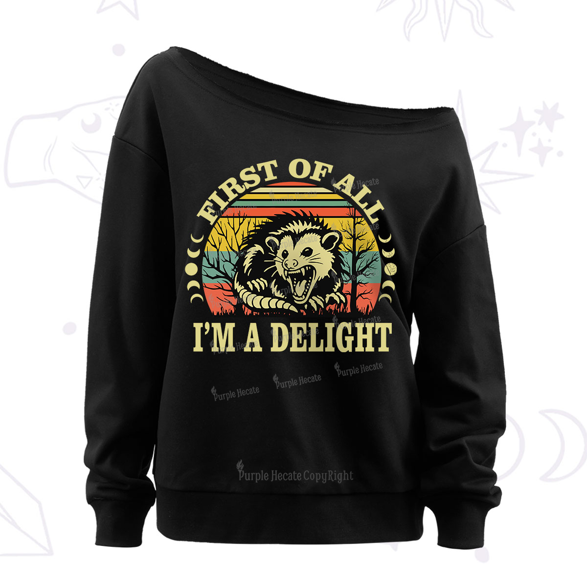 Purplehecate First Of All I'm A Delightful Opossum Off The Shoulder Sweatshirt