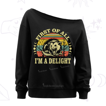 Purplehecate First Of All I'm A Delightful Opossum Off The Shoulder Sweatshirt