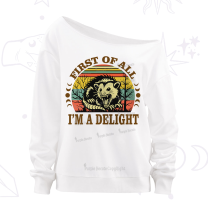 Purplehecate First Of All I'm A Delightful Opossum Off The Shoulder Sweatshirt