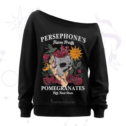 Purplehecate Persephone's Farm Fresh Pomegranates Pick Your Own Off The Shoulder Sweatshirt