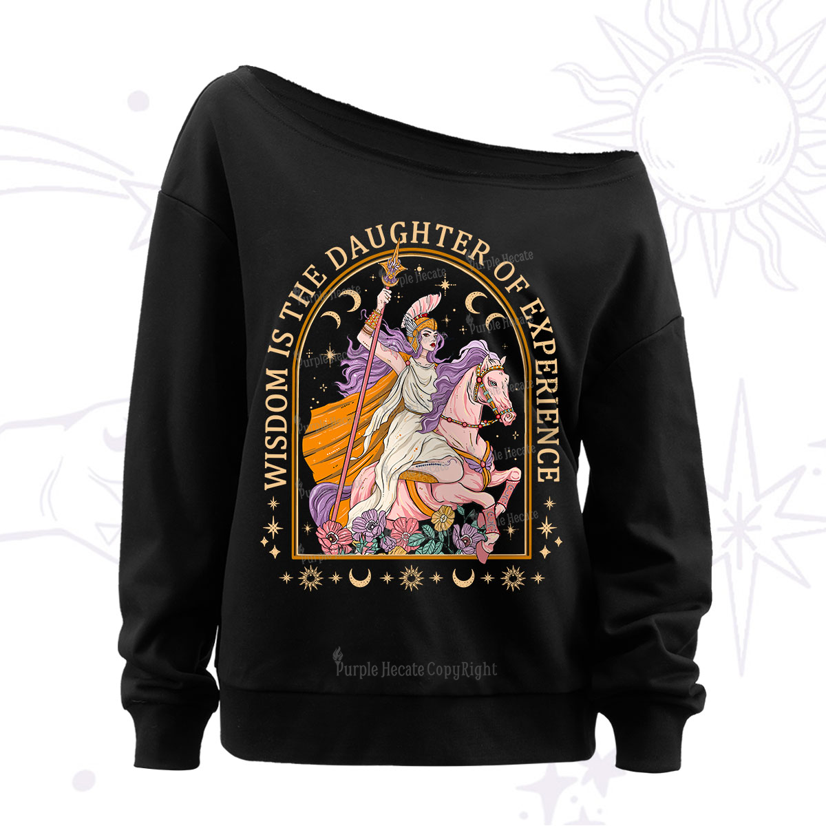 Purplehecate Wisdom Is The Daughter Of Experience Off The Shoulder Sweatshirt
